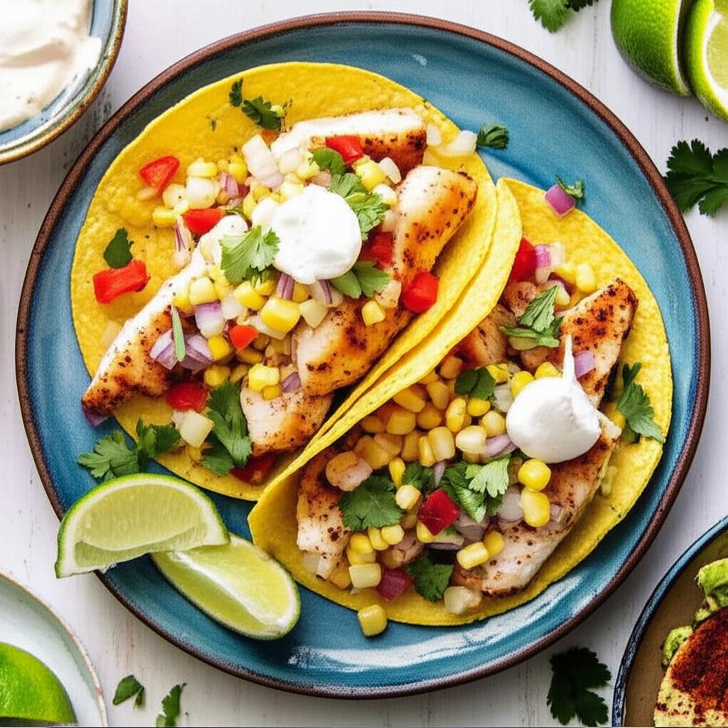 Fiery Fish Tacos with Crunchy Corn Salsa