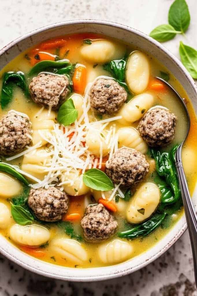 Gnocchi, Spinach, and Meatball Soup