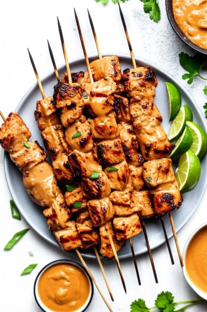Lime-Ginger Chicken Kabobs with Peanut Sauce
