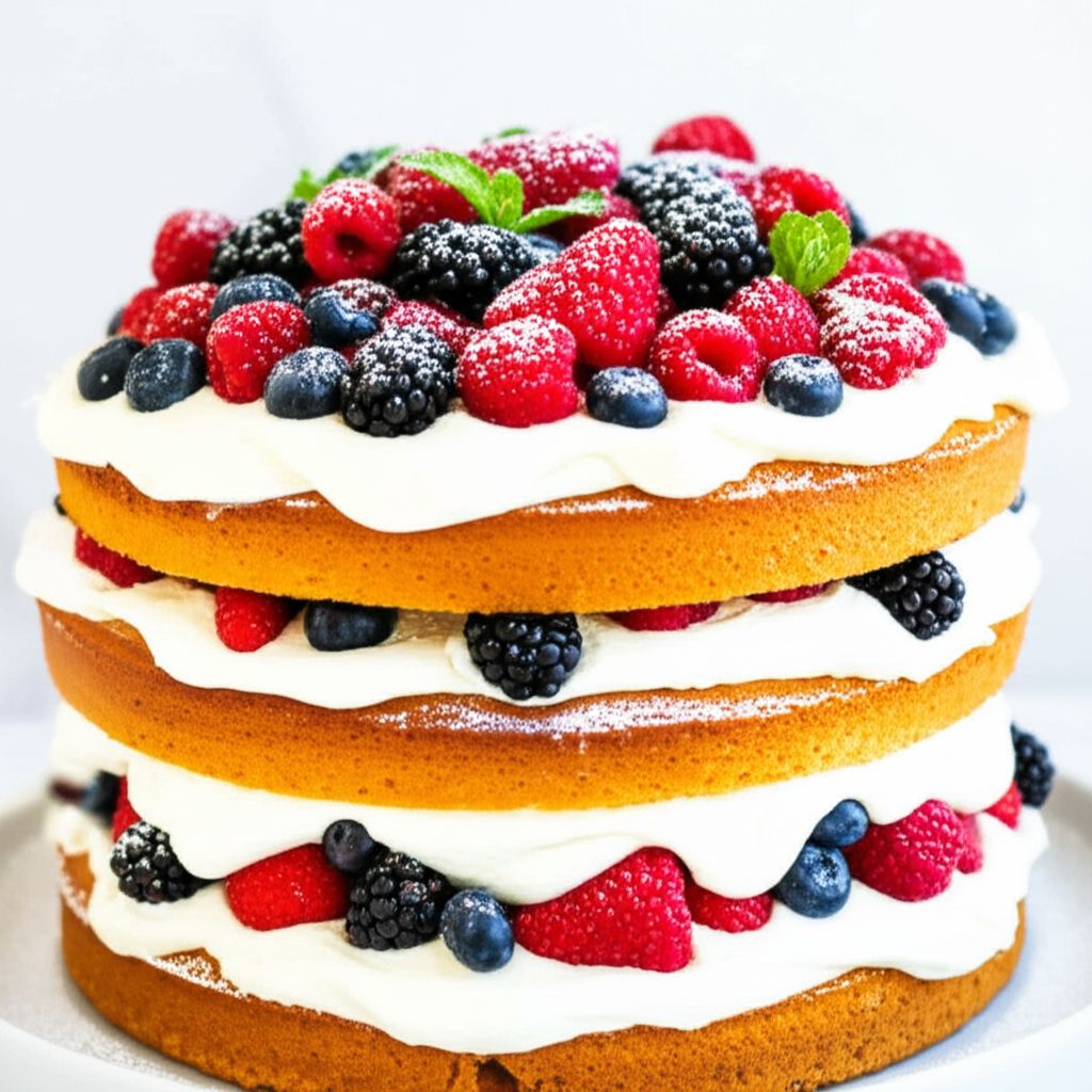 Naked Vanilla Cake with Mascarpone and Berries
