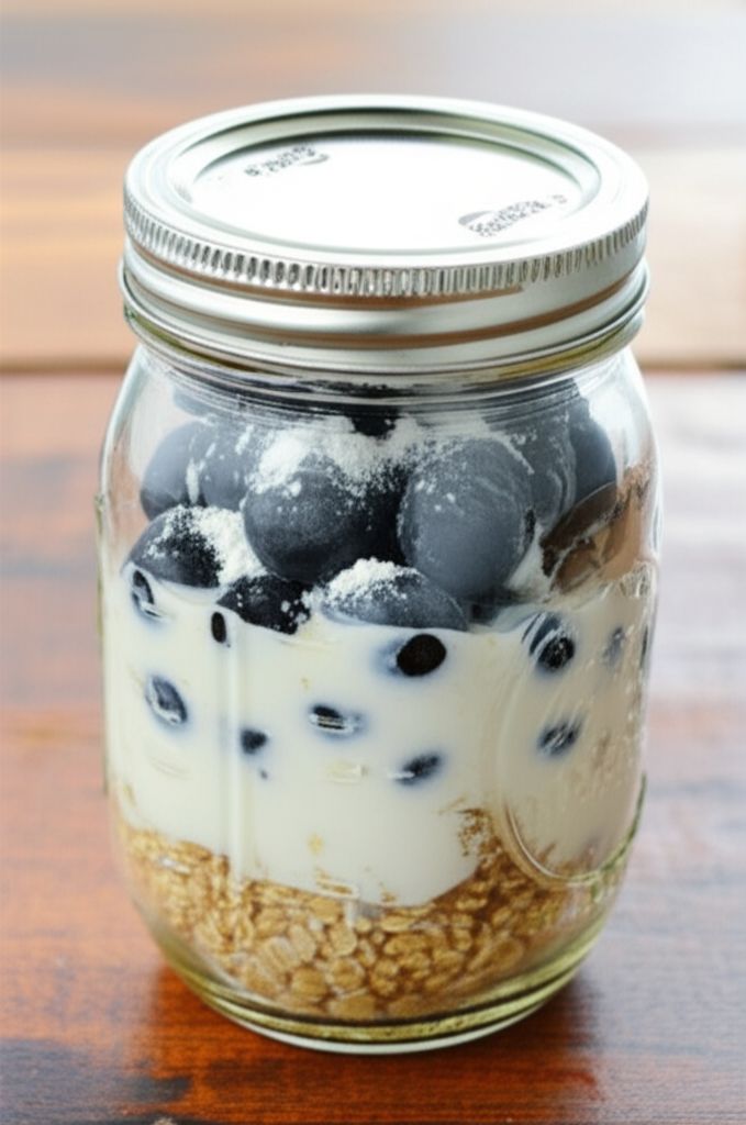 Overnight Steel-Cut Oats with Yogurt and Blueberries