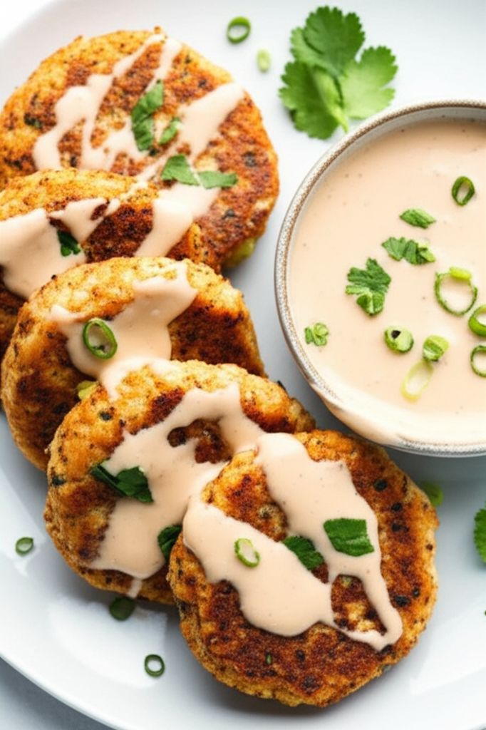 Asian Salmon Cakes with Creamy Miso and Sake Sauce