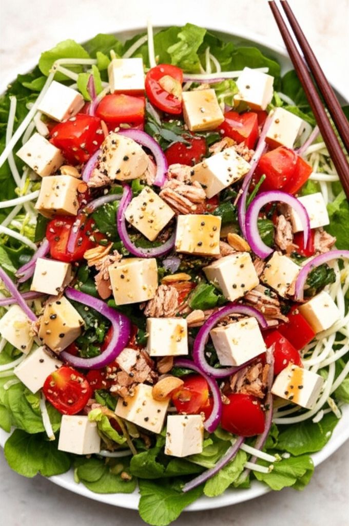 Easy Tofu Salad with Tuna and Watercress