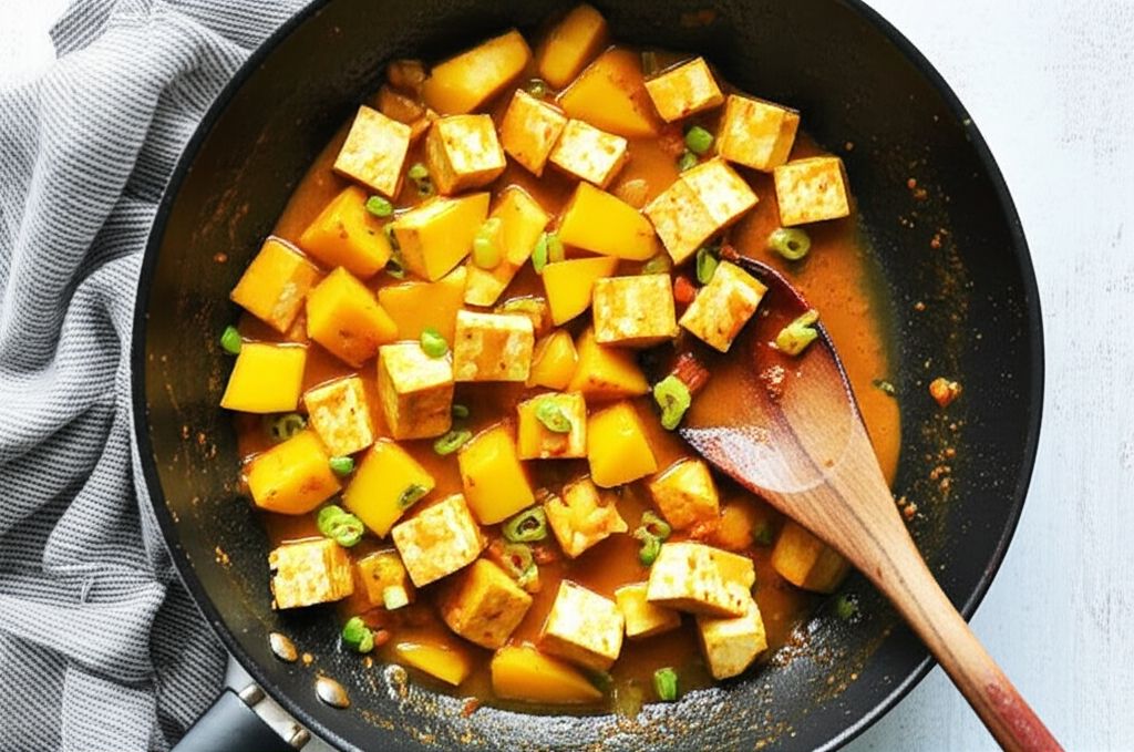 Indian Hot Curried Mangos with Tofu