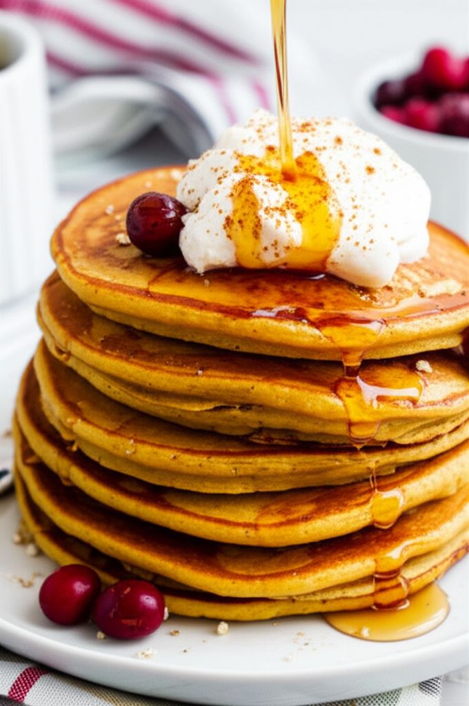 Pumpkin Pancakes with Nutmeg Whipped Cream