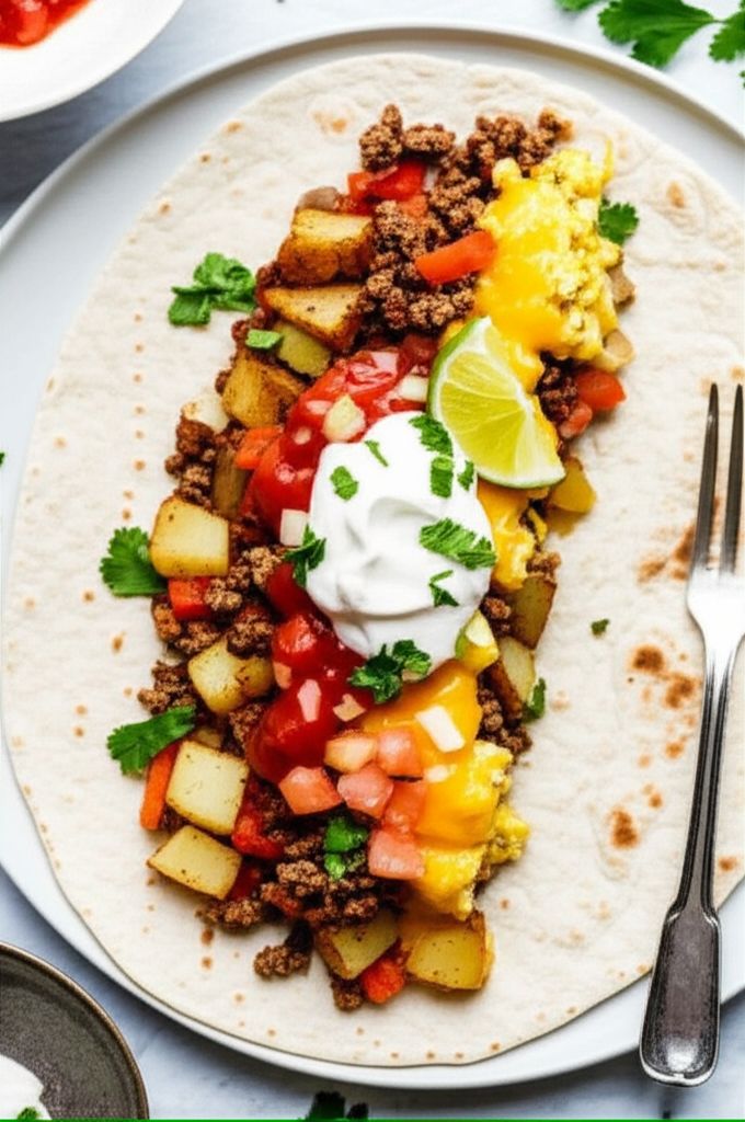 Breakfast Burrito with Potatoes and Chorizo