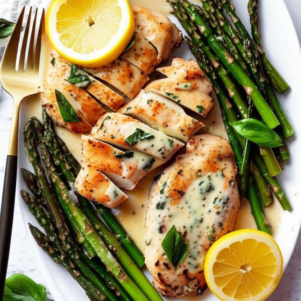 One Pan Chicken Breast and Asparagus in Lemon Cream Sauce