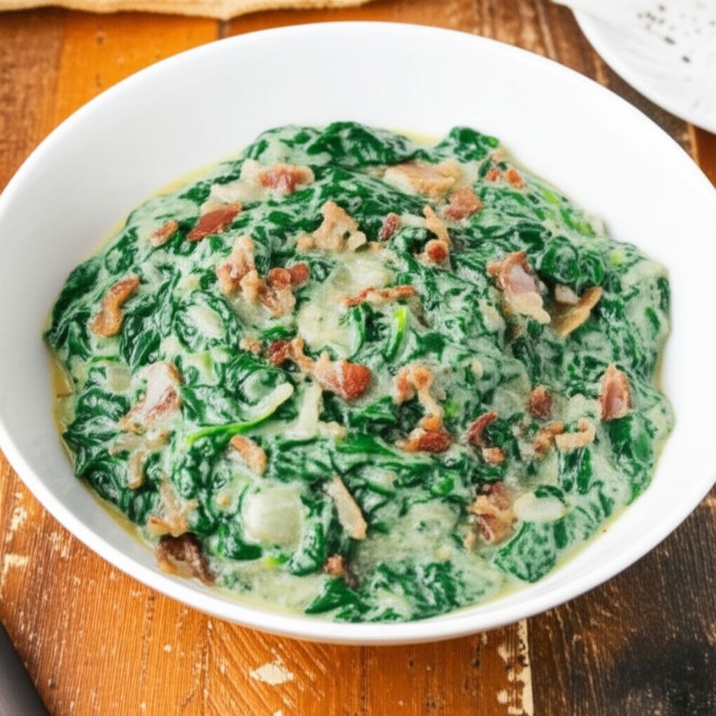 Quick and Easy Creamed Bacon Spinach