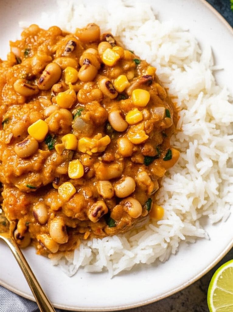 Quick Coconut Curry with Rice, Corn, and Beans