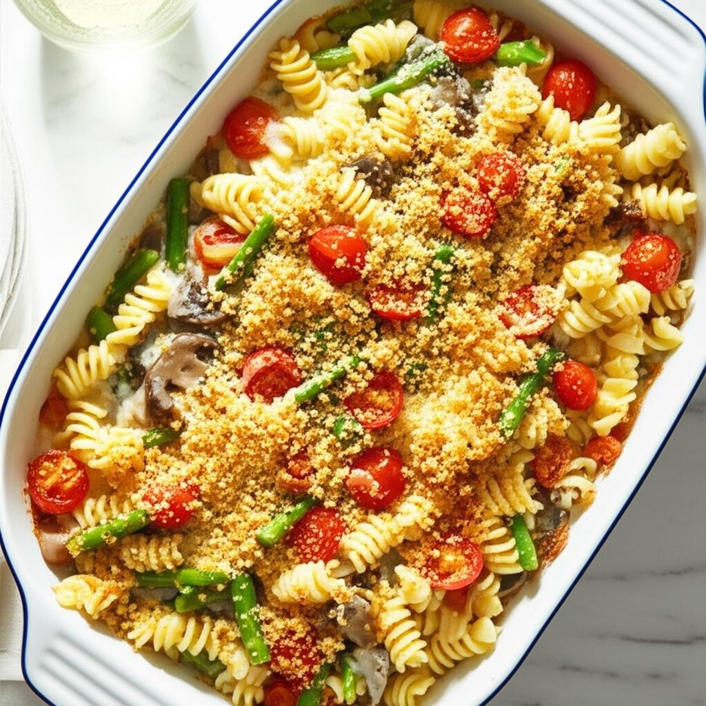 Baked Asparagus and Mushroom Pasta