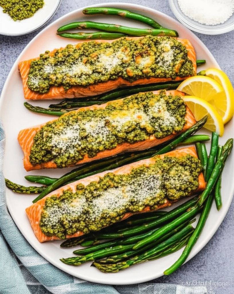 Basil Pesto Salmon Parmesan
