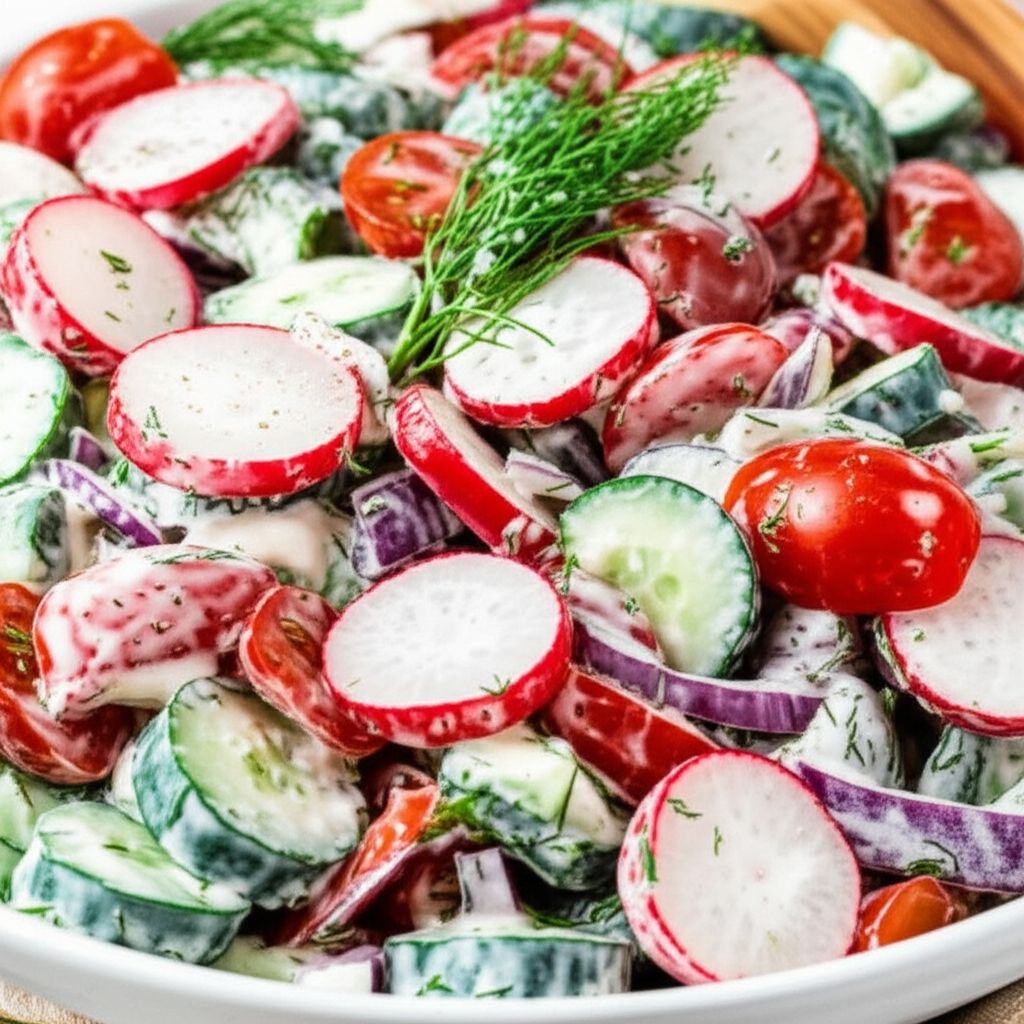 Creamy Cucumber, Radish, and Tomato Salad