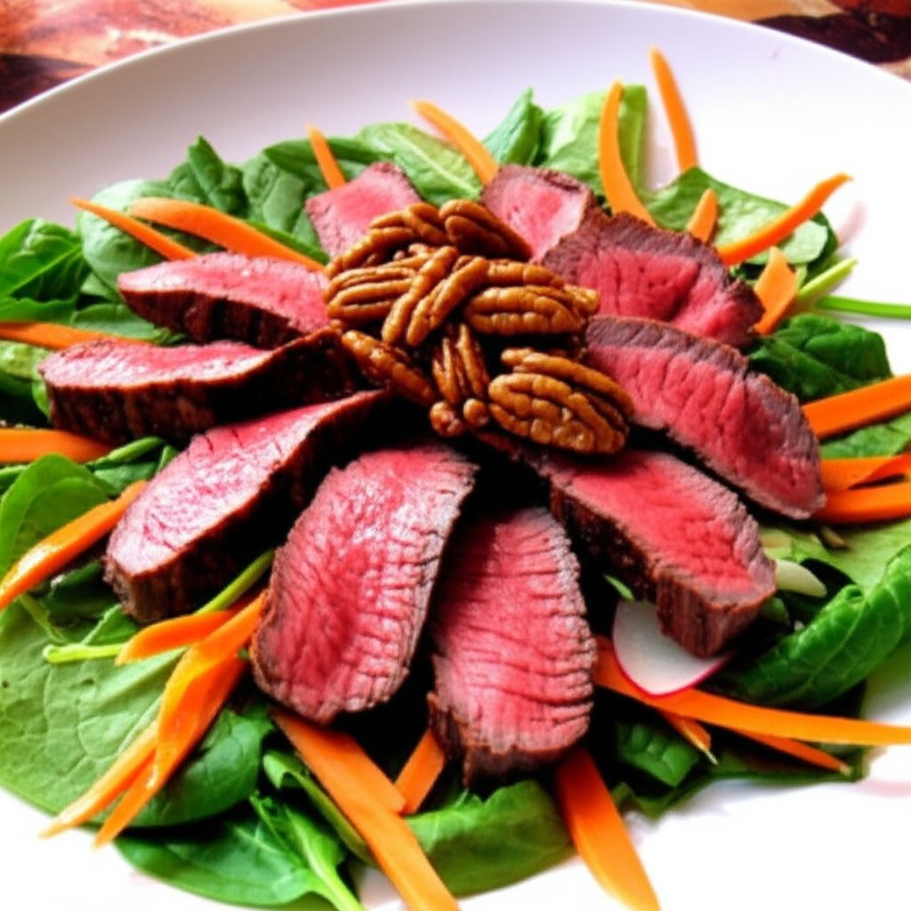 Grilled Peppercorn Steak and Caramelized Pecan Salad with Cabernet-Cherry Vinaigrette