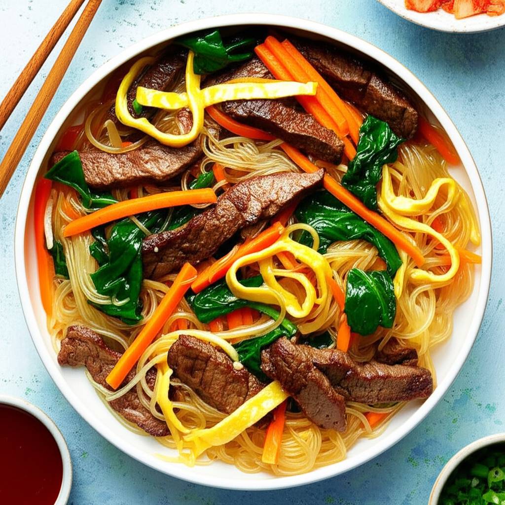 Korean Sweet Potato Noodles (Japchae)