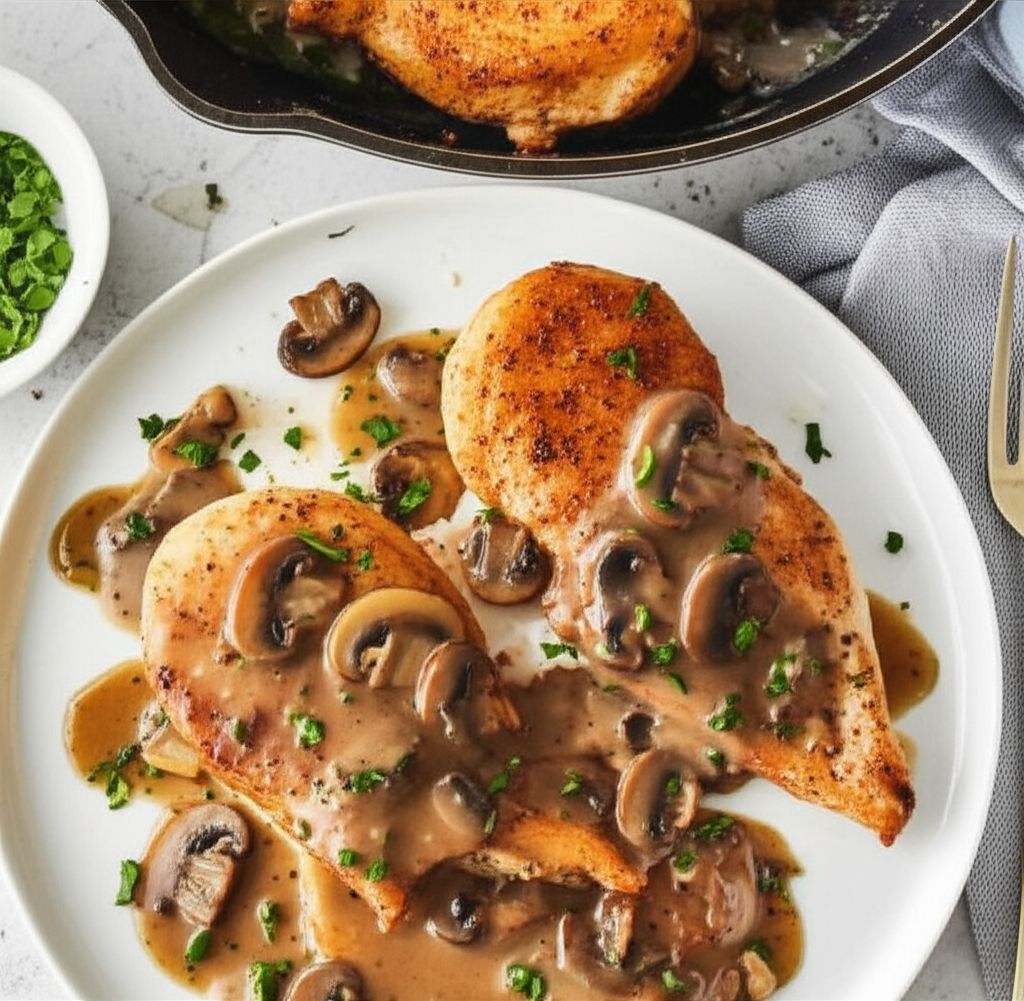 Pan-Fried Chicken Breast with Mushroom Gravy