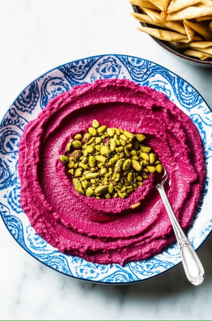 Roasted Beet and Goat Cheese Dip with Pistachios