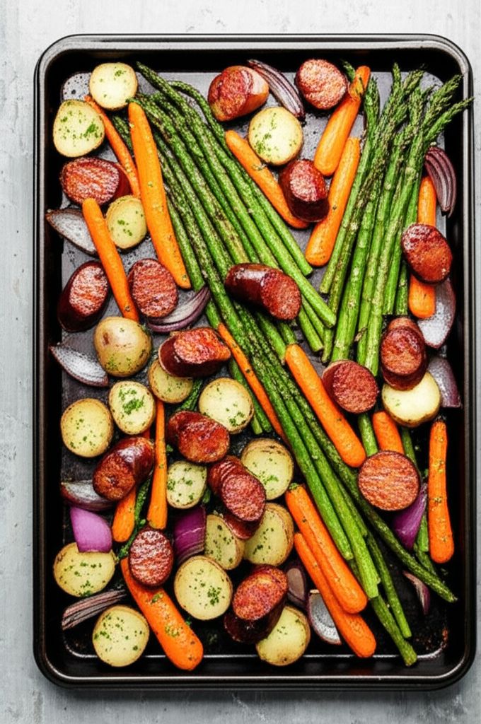 Sheet Pan Chorizo with Potatoes and Asparagus for Two