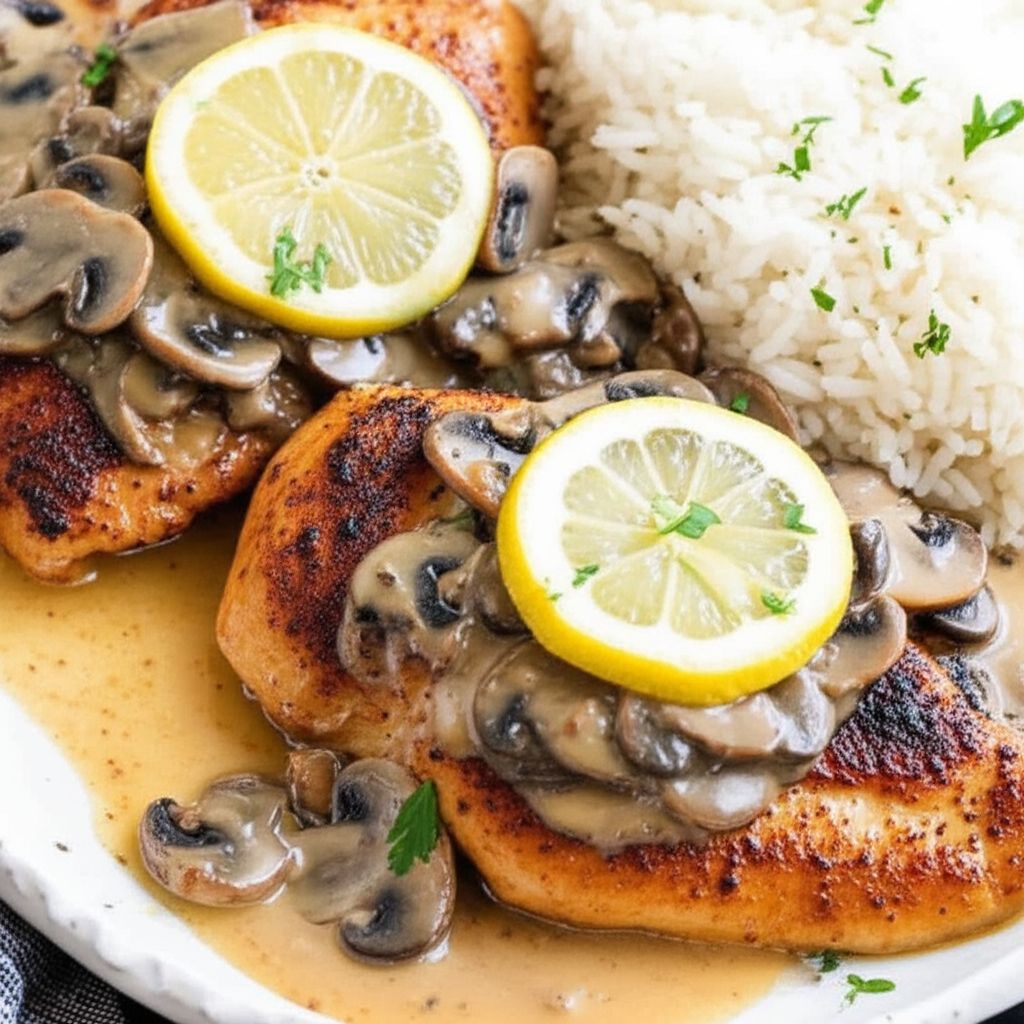 Baked Lemon Chicken with Mushroom Sauce