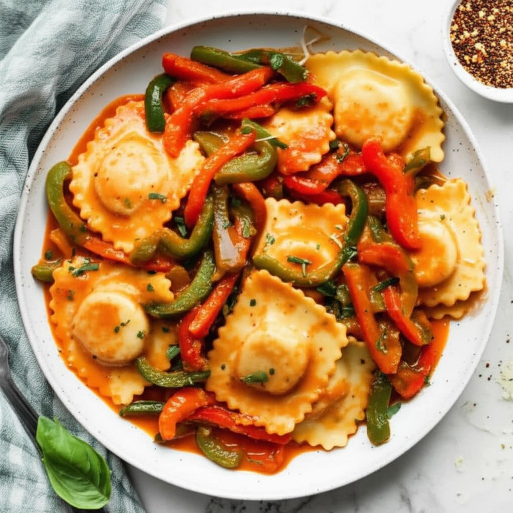 Cheese Ravioli with Three Pepper Topping