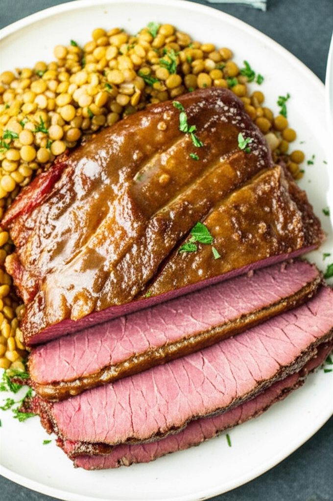 Glazed Corned Beef with Lentils