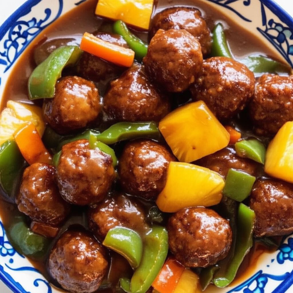 Sweet and Sour Meatballs (Suan T'ien Niu Jou Po Lo La Tzu)