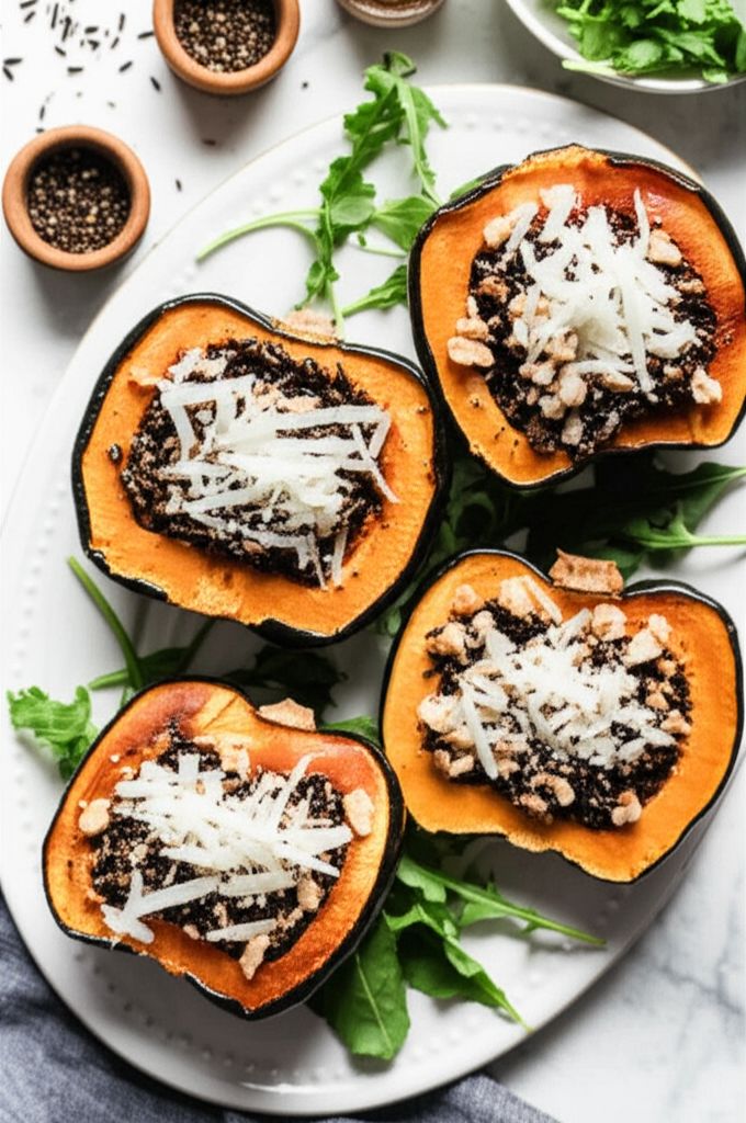 Acorn Squash with Rice and Arugula Stuffing