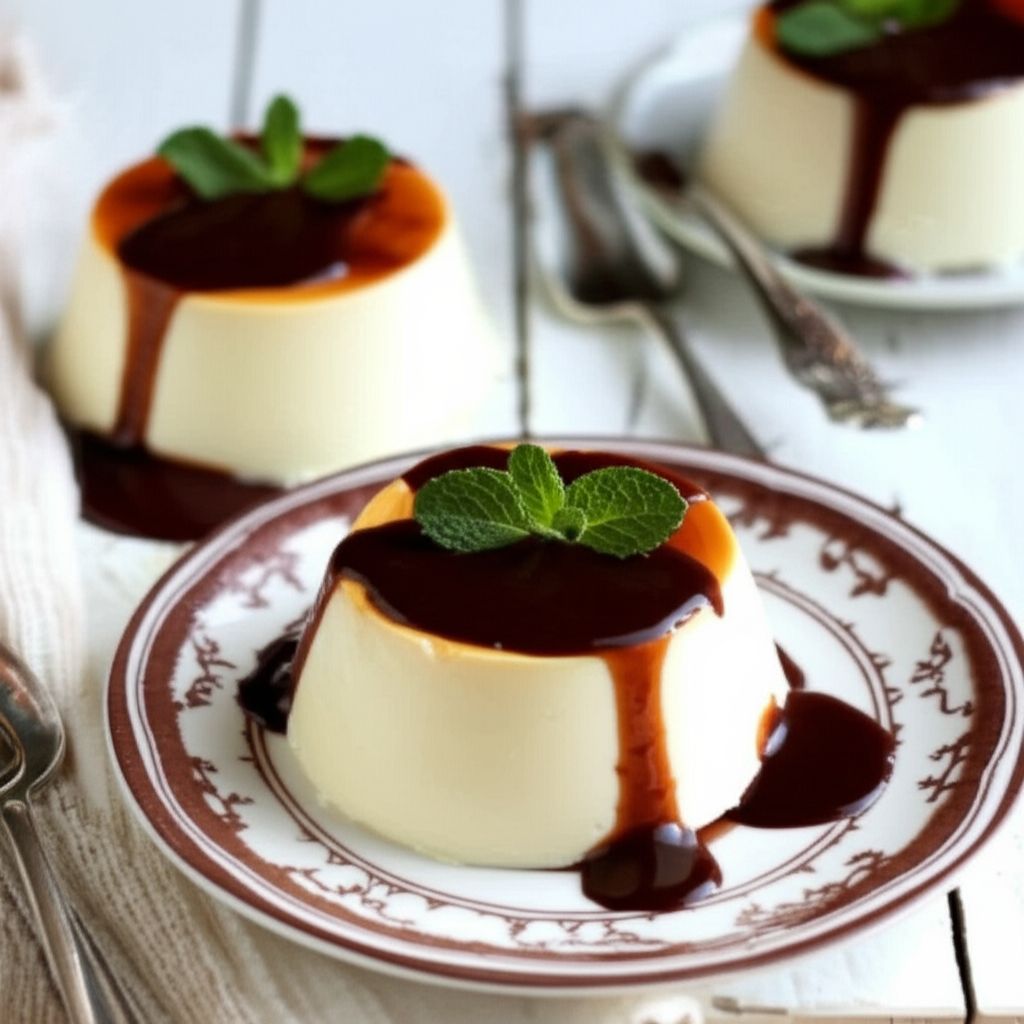 Costa Rican Coffee Panna Cotta with Bittersweet Chocolate-Rum Sauce