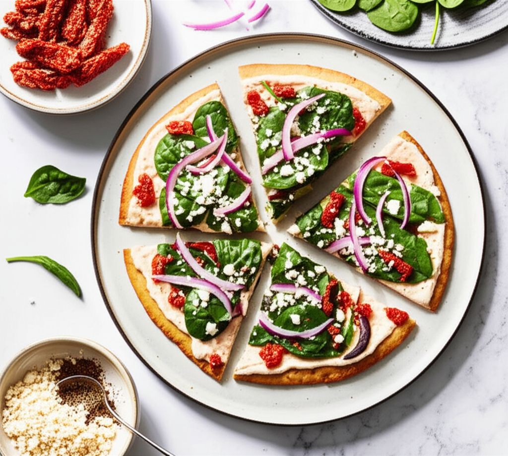 Greek Pizza with Spinach, Feta and Olives