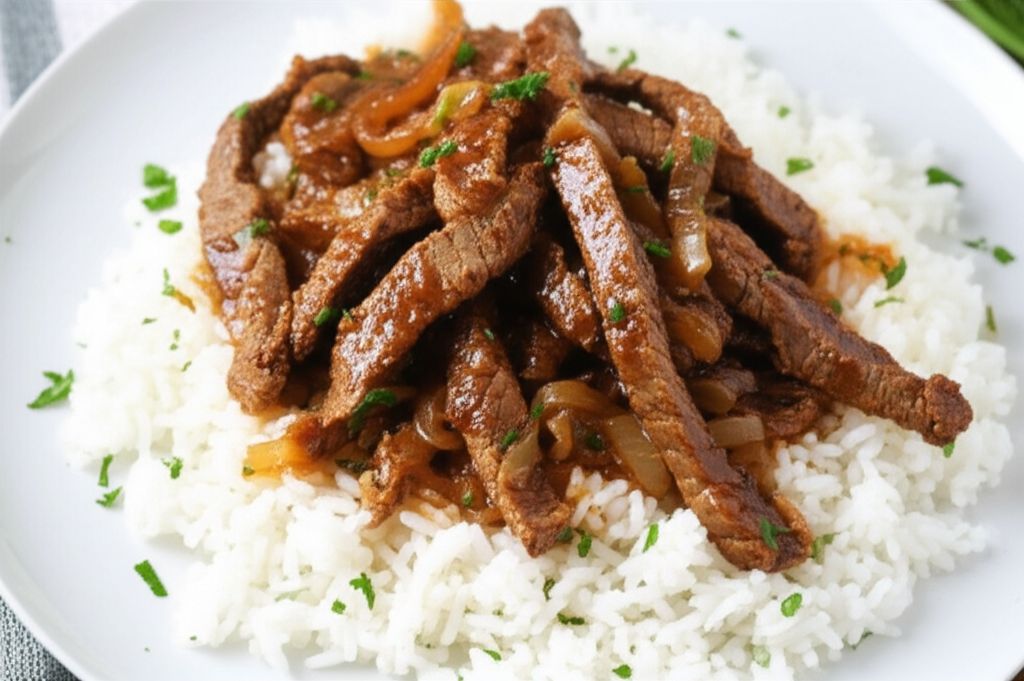 Kicky Steak Strips with Rice