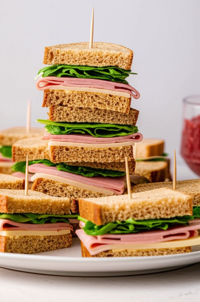 Mini Ham, Swiss, Rye Sandwiches with Cranberry Onion Relish