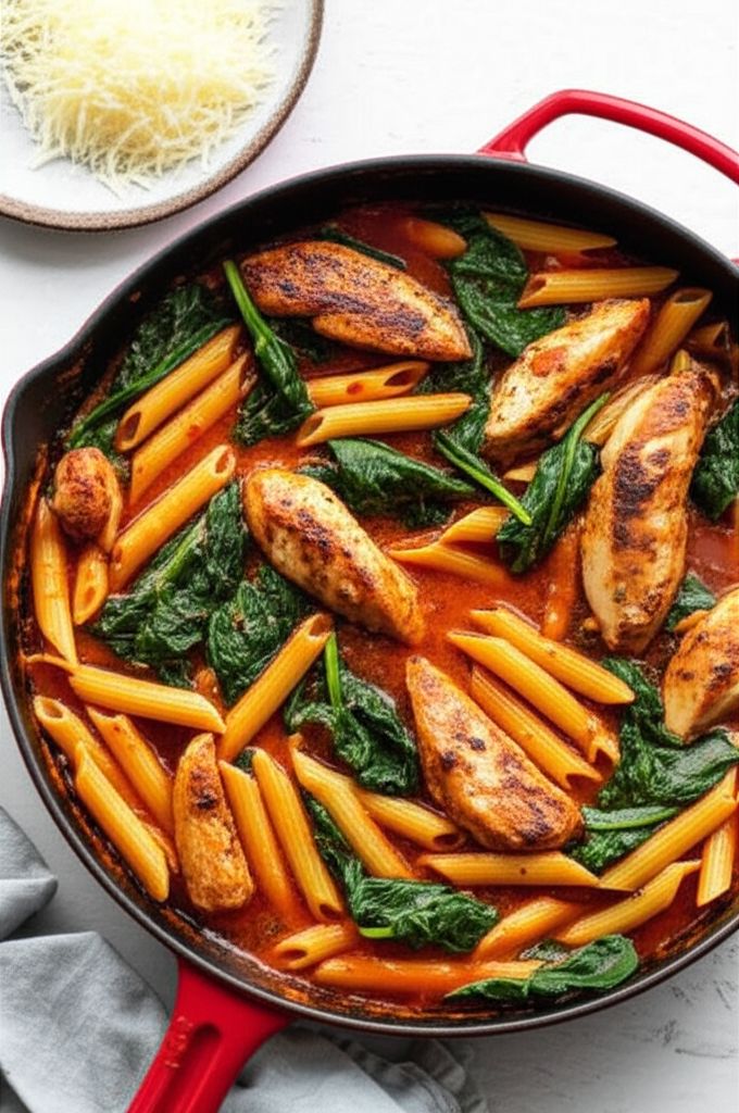 One-Pan Tomato & Spinach Chicken Pasta