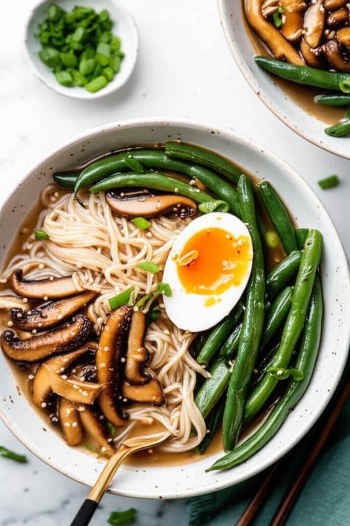 Spicy Miso Soup with Roasted Shiitake Mushrooms and Green Beans
