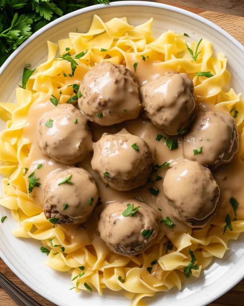 Anna's Amazing Easy Pleasy Meatballs over Buttered Noodles