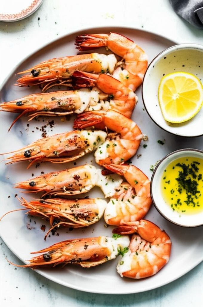 Broiled Lemon and Garlic Tiger Prawns