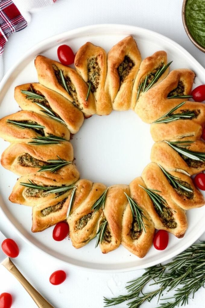 Cheesy Pesto Roll Wreath (Christmas Wreath Appetizer)
