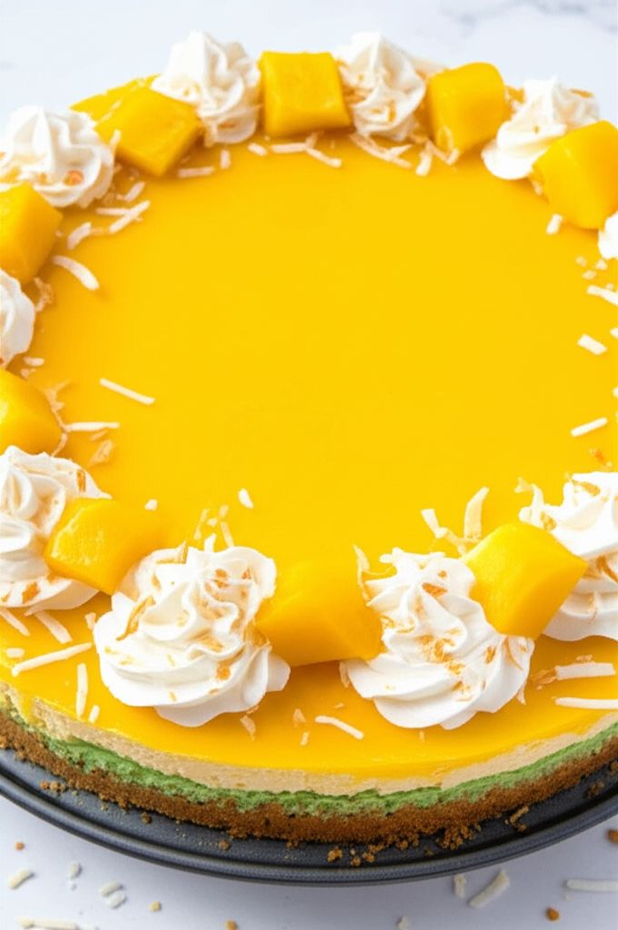 Coconut-Lime Cheesecake with Mango Coulis