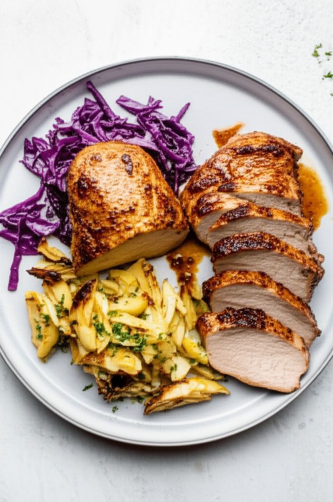 Dijon Pork with Apples and Cabbage