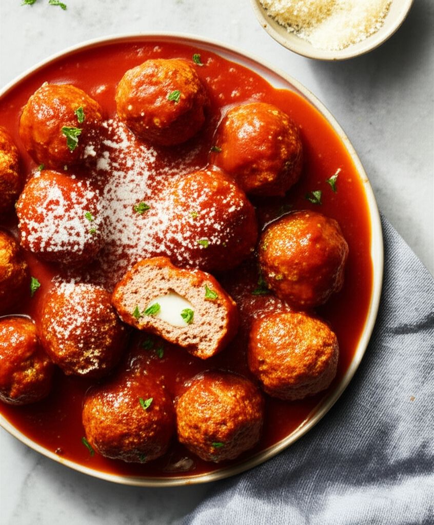 Mozzarella-Stuffed Pesto Turkey Meatballs