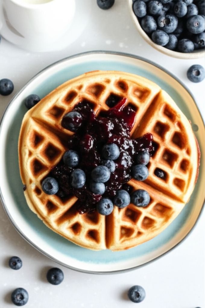Blueberry Waffles with Fast Blueberry Sauce