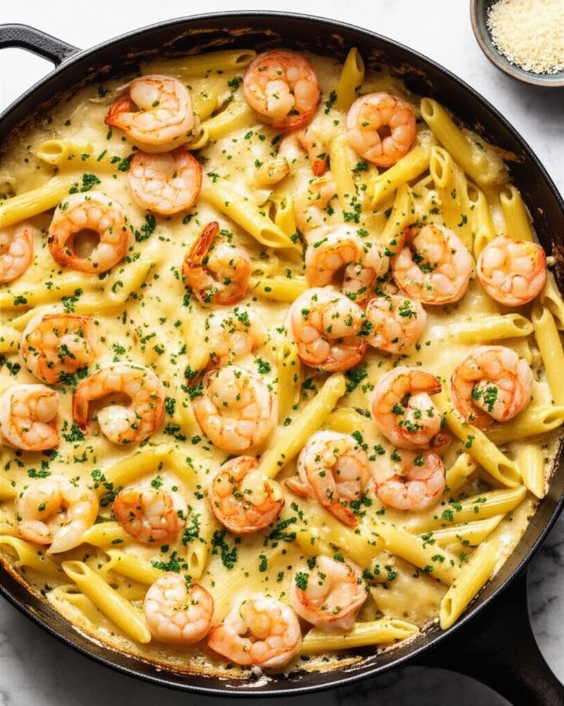 Garlic Shrimp Pasta Bake