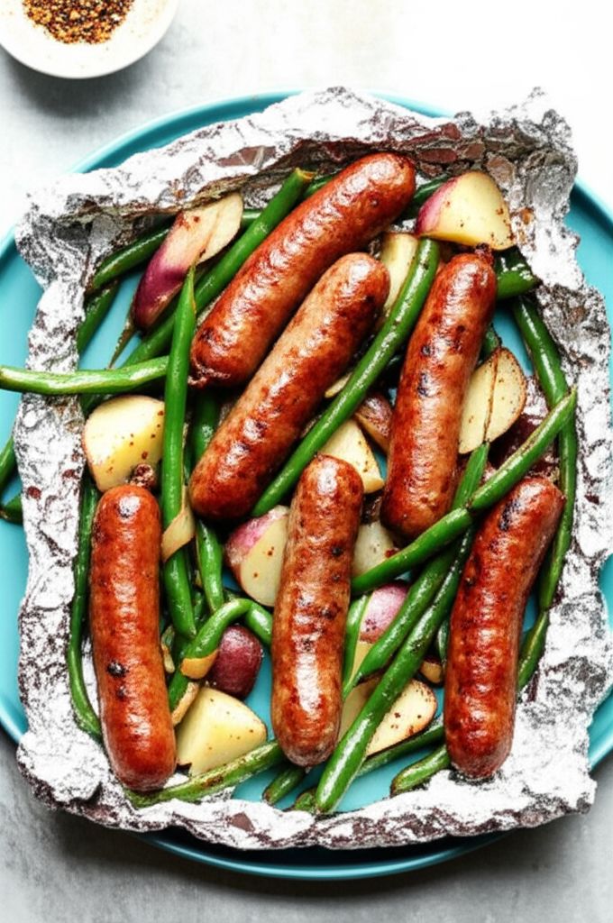 Grilled Sausage with Potatoes and Green Beans