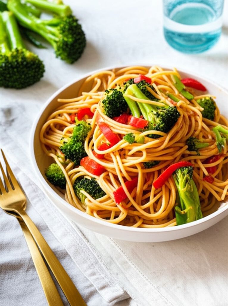 Linguine with Broccoli and Red Peppers