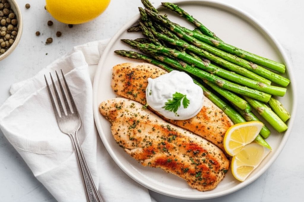 Skillet Chicken and Asparagus with Lemon Caper Sauce