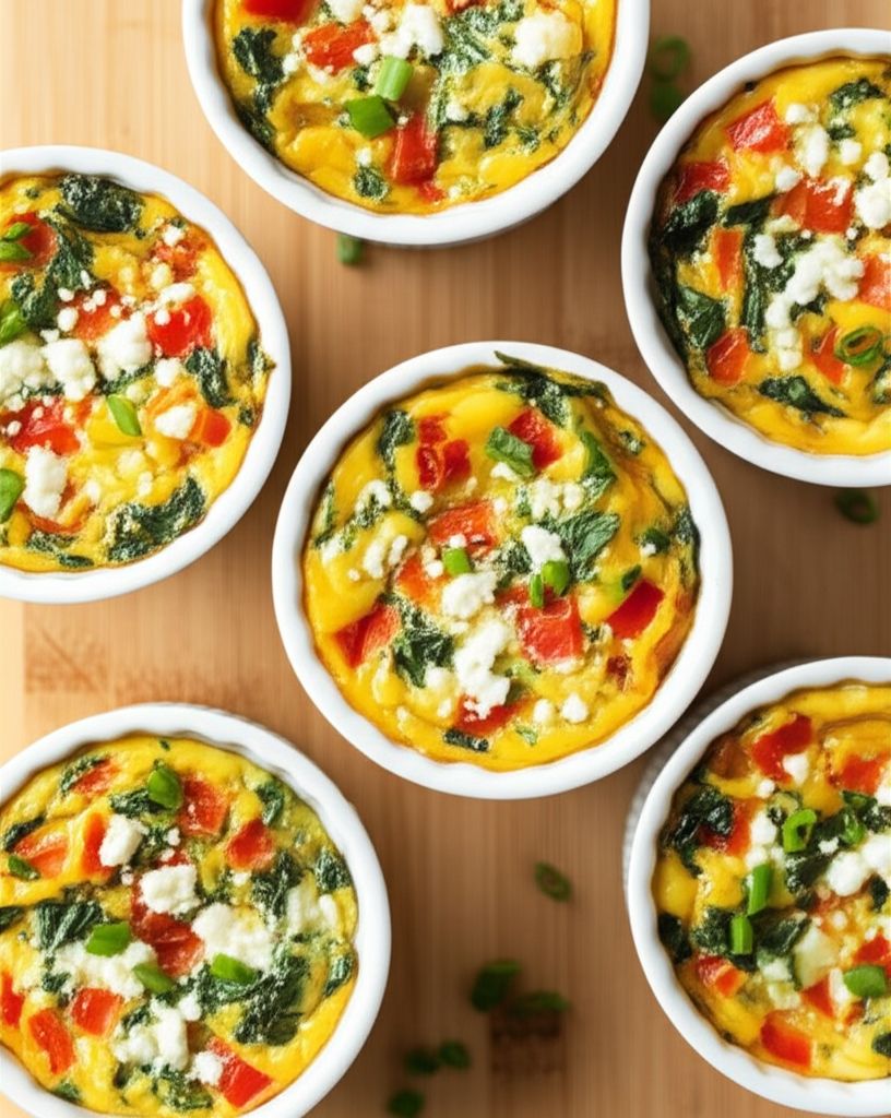 Air Fryer Spinach, Pepper, and Feta Egg Bites