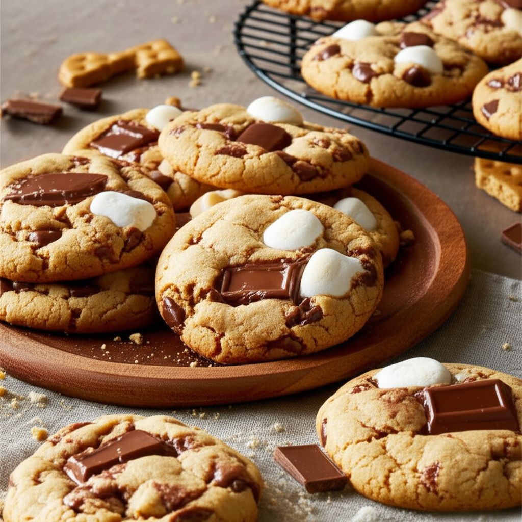 Chocolate S'mores Cookies with Graham Crackers