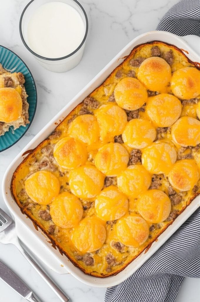 Easy Breakfast Casserole with Biscuits and Gravy
