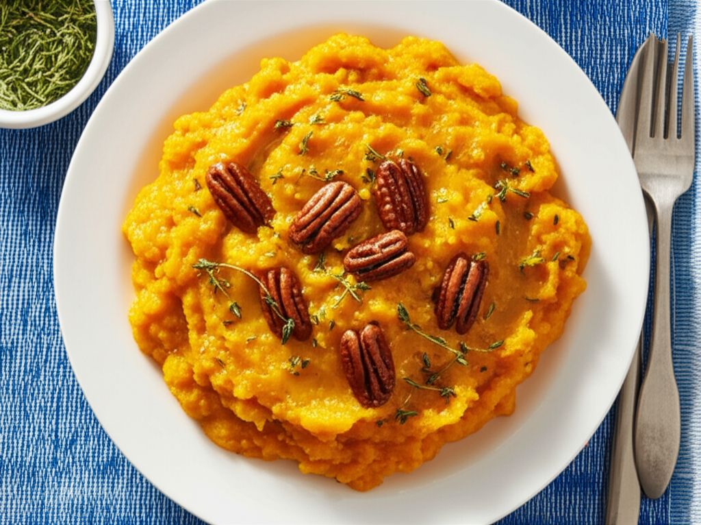 Mashed Butternut Squash with Blue Cheese and Pecans